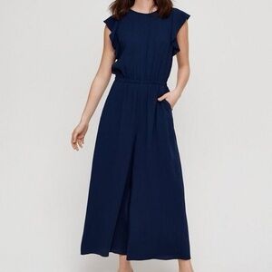 Aritzia Wilfred Navy Ruffle Sleeve Jumpsuit L
